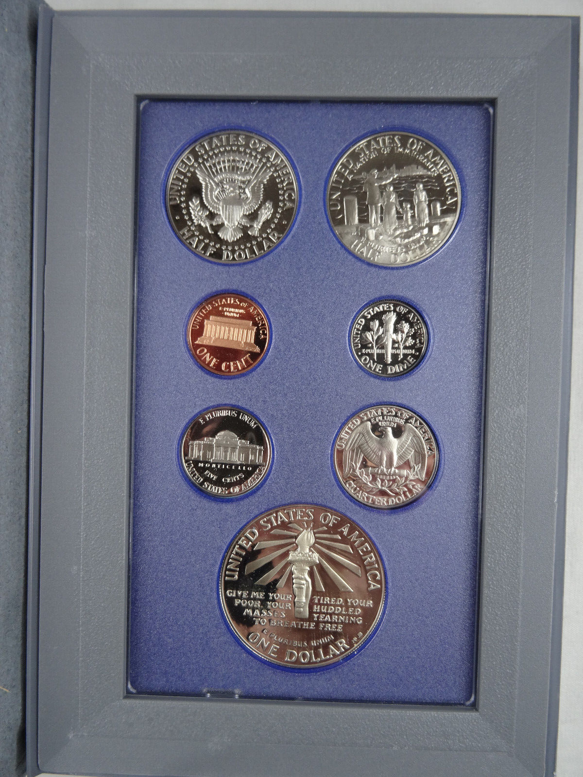 1986-S US Mint Prestige Proof Set Olympiad Silver Dollar Box & COA 7 Coins