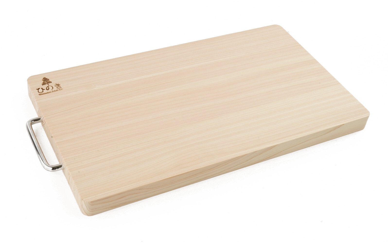 BOUMBI Hinoki Wood Reversible Cutting Board with Metal Handle(17.3x9.8x1.05)