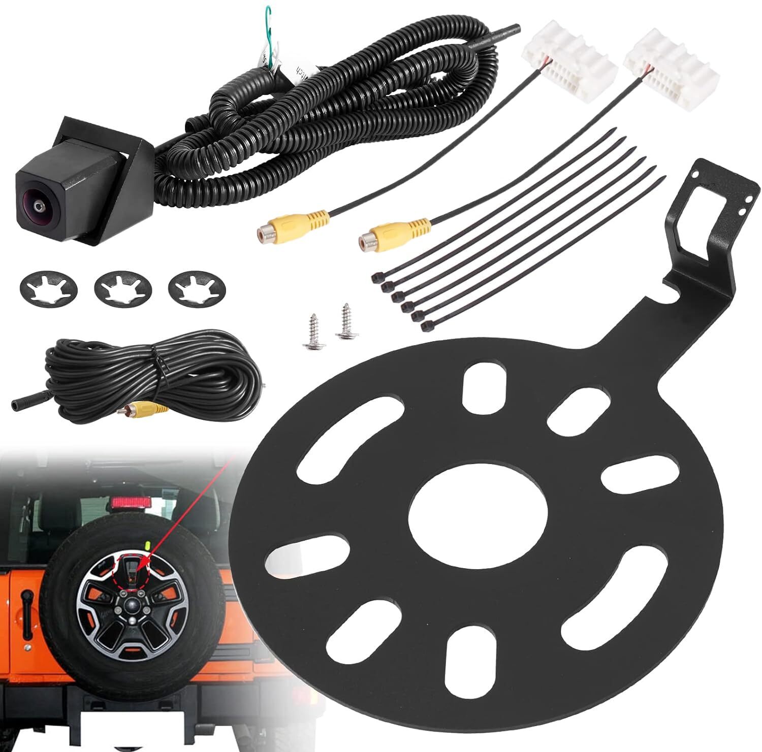 Rear View Backup Camera Kit w/ Spare Tire Bracket For 2007-2018 Jeep Wrangler JK