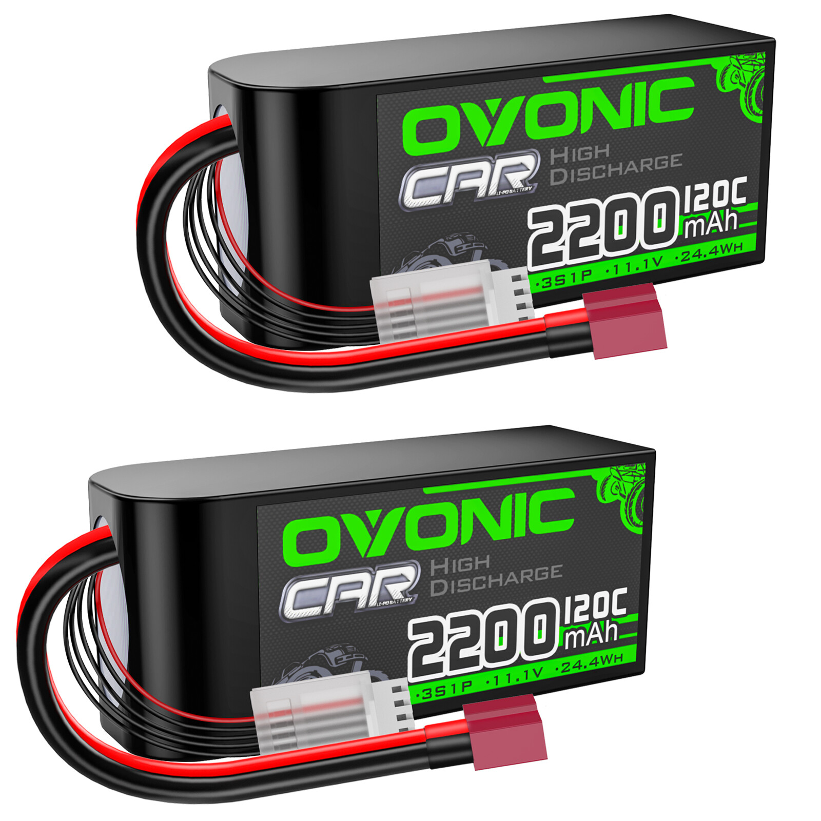 2X OVONIC 11.1V 120C 2200mah 3S Short Lipo Battery T for RC Car 1/16 buggy boat