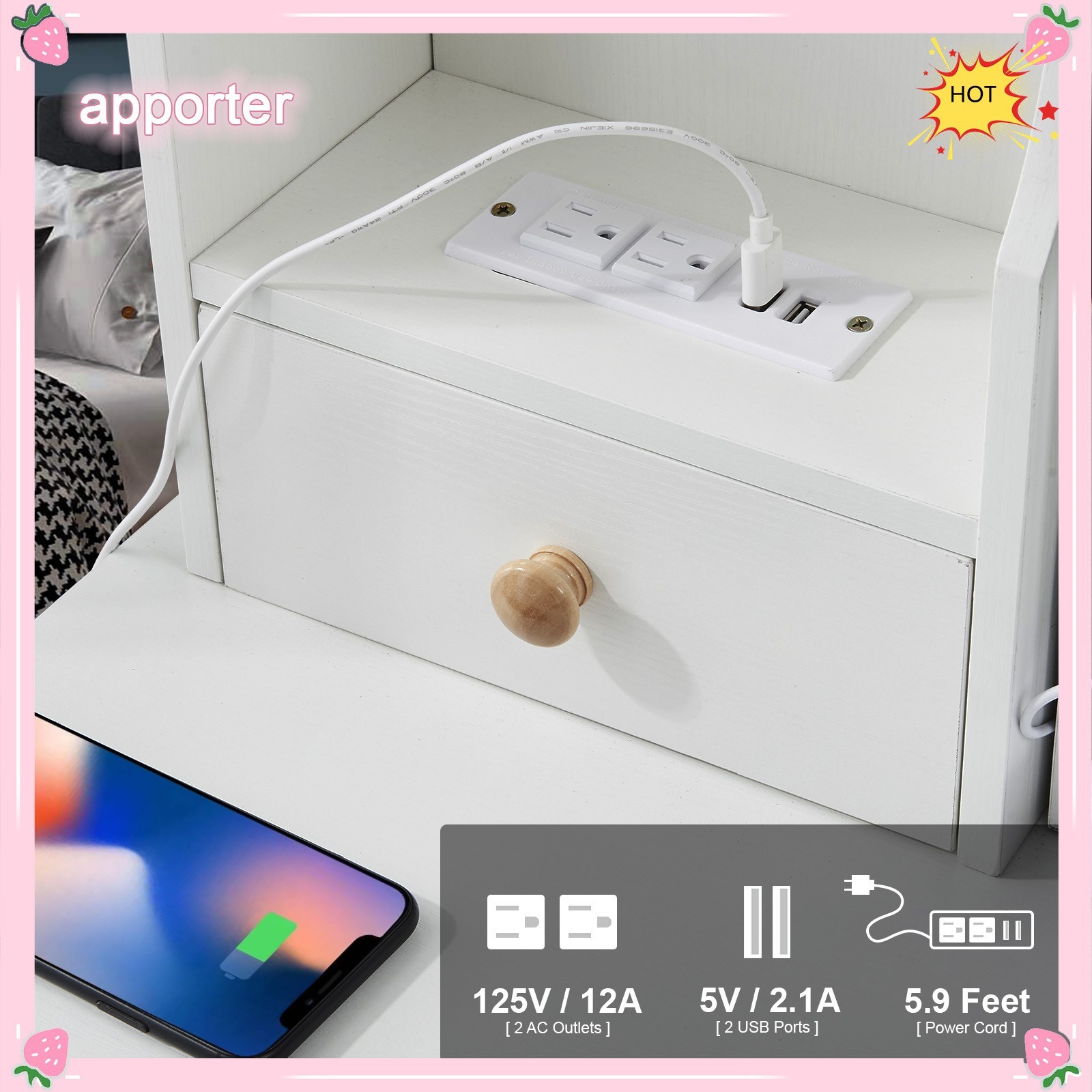 10 LED Bulbs Mirror Vanity Dressing Desk Makeup Dresser Table With USB Port