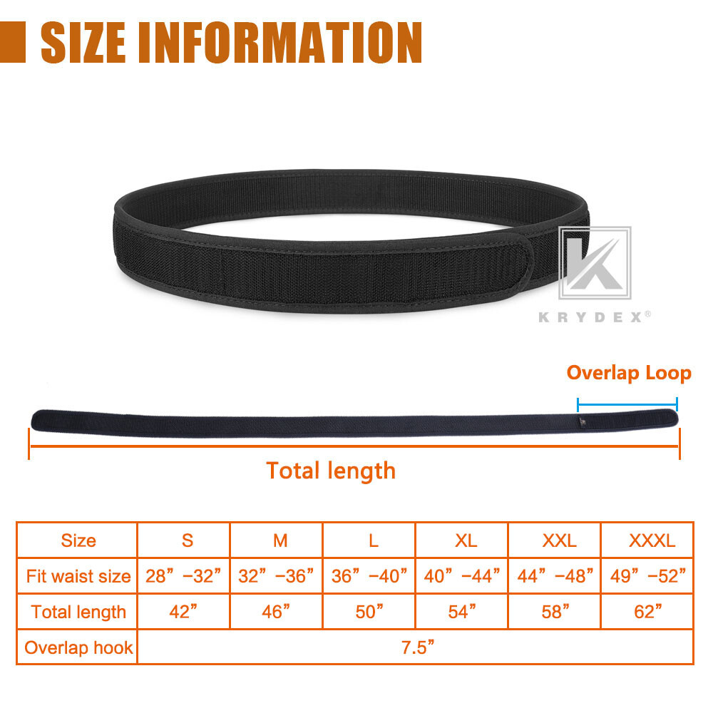KRYDEX 1.5inch Hook Liner Inner Belt Tactical EDC Waist Duty Belt Nylon Black