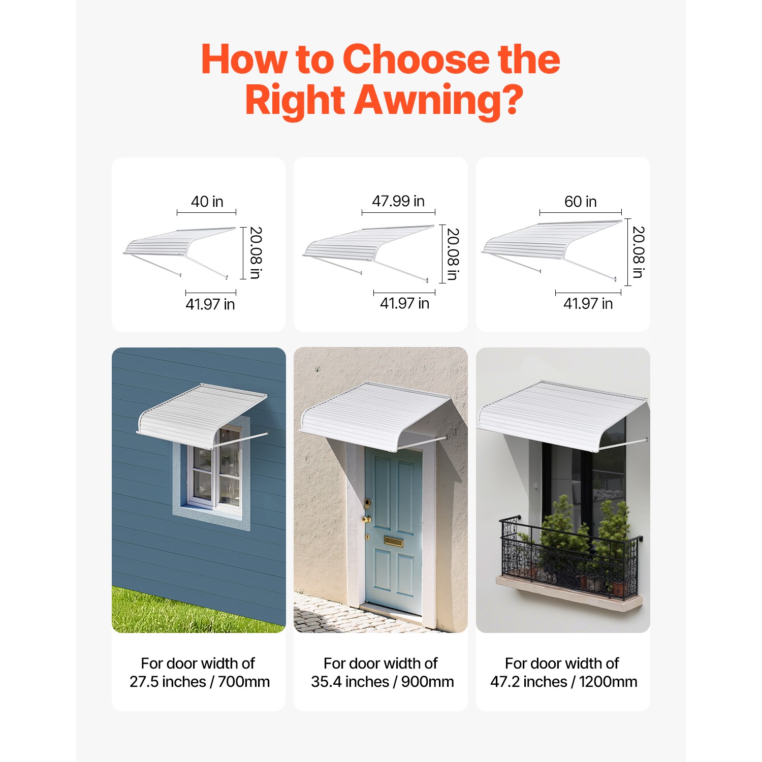 Window Awning Door Canopy 40x42 in Aluminum Alloy Front Door Awnings Anti-Rust