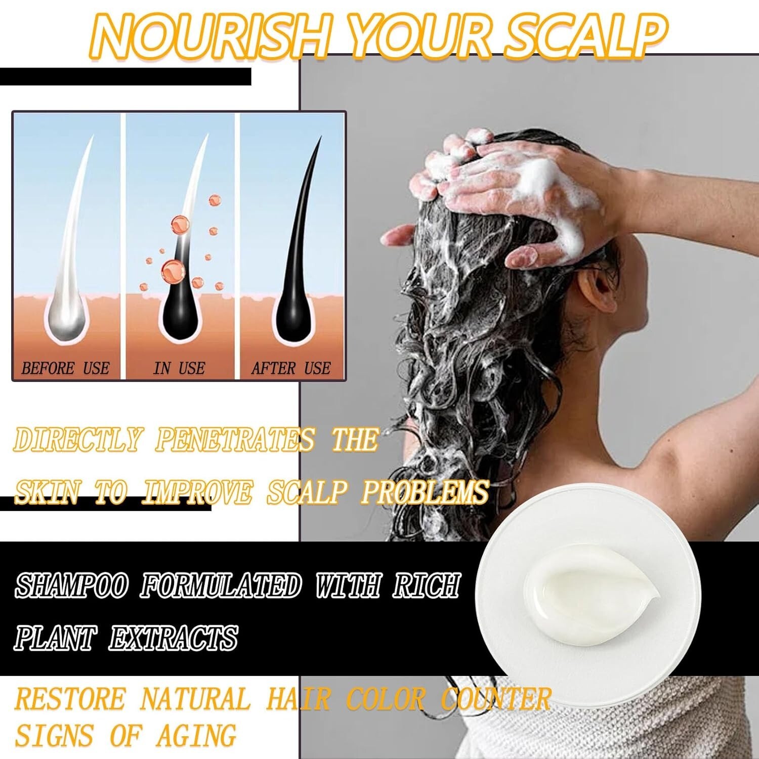 Natural Black Hair Dye Shampoo for Women Magic Instant 3 in 1 Hair Color Shampoo