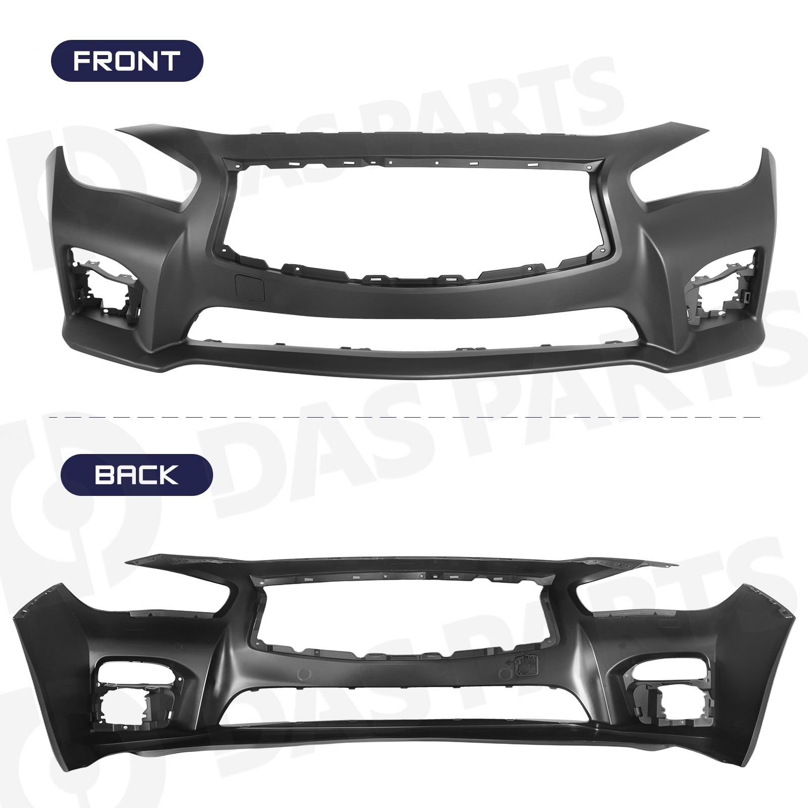 For 2014-2017 Infiniti Q50 Front Bumper Cover w/Tow Hook Cover w/o Sensor Holes