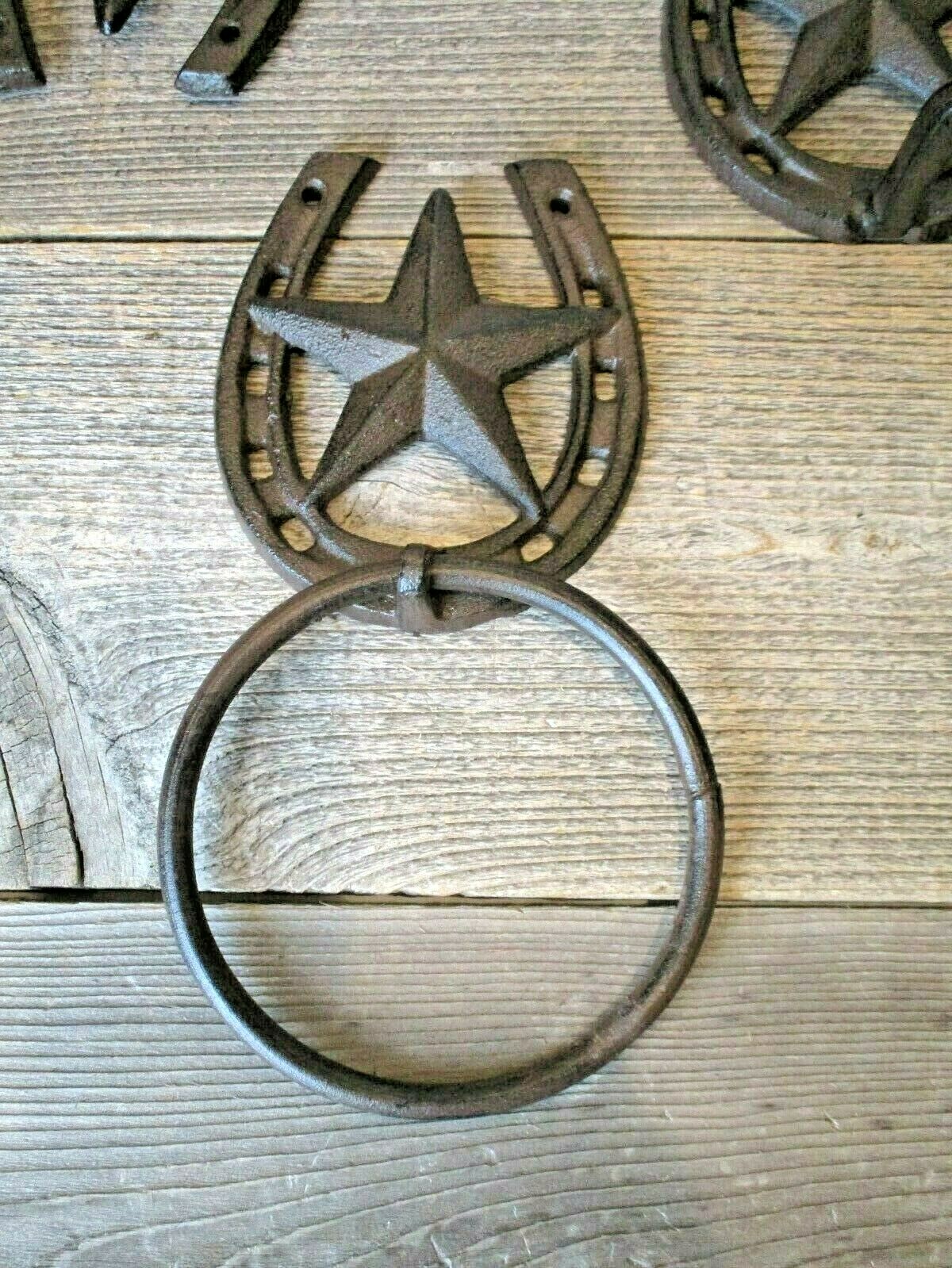 4 PIECE STAR HORSESHOE BATHROOM SET OF 4 RUSTIC WESTERN DECOR HOLDER HOOK TOWEL