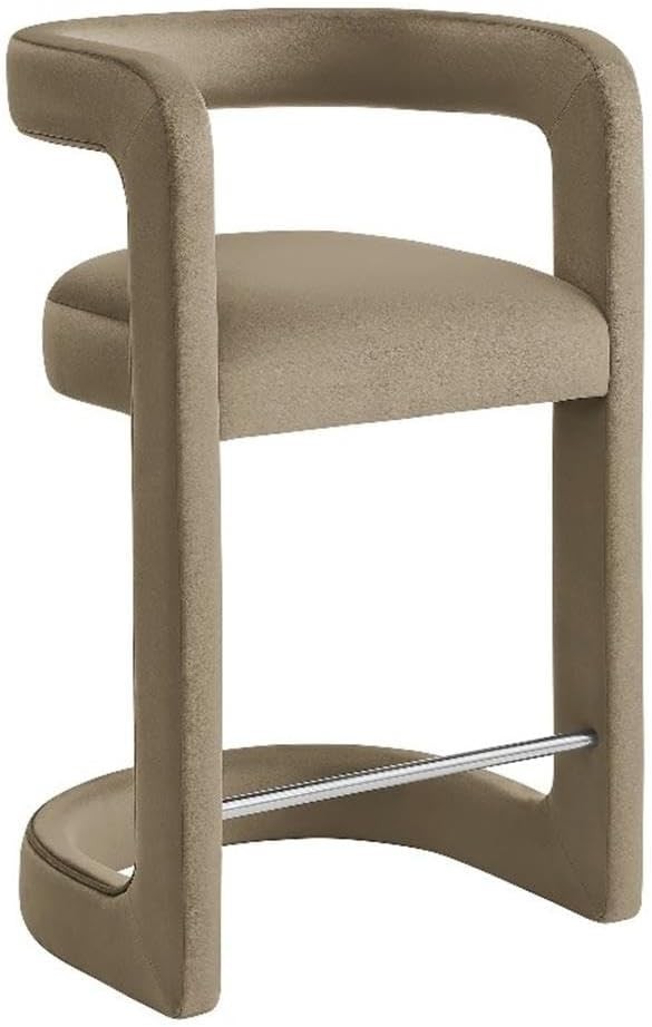 Modway Winslow Performance Velvet Counter Stool Stainless Steel Footrest Taupe