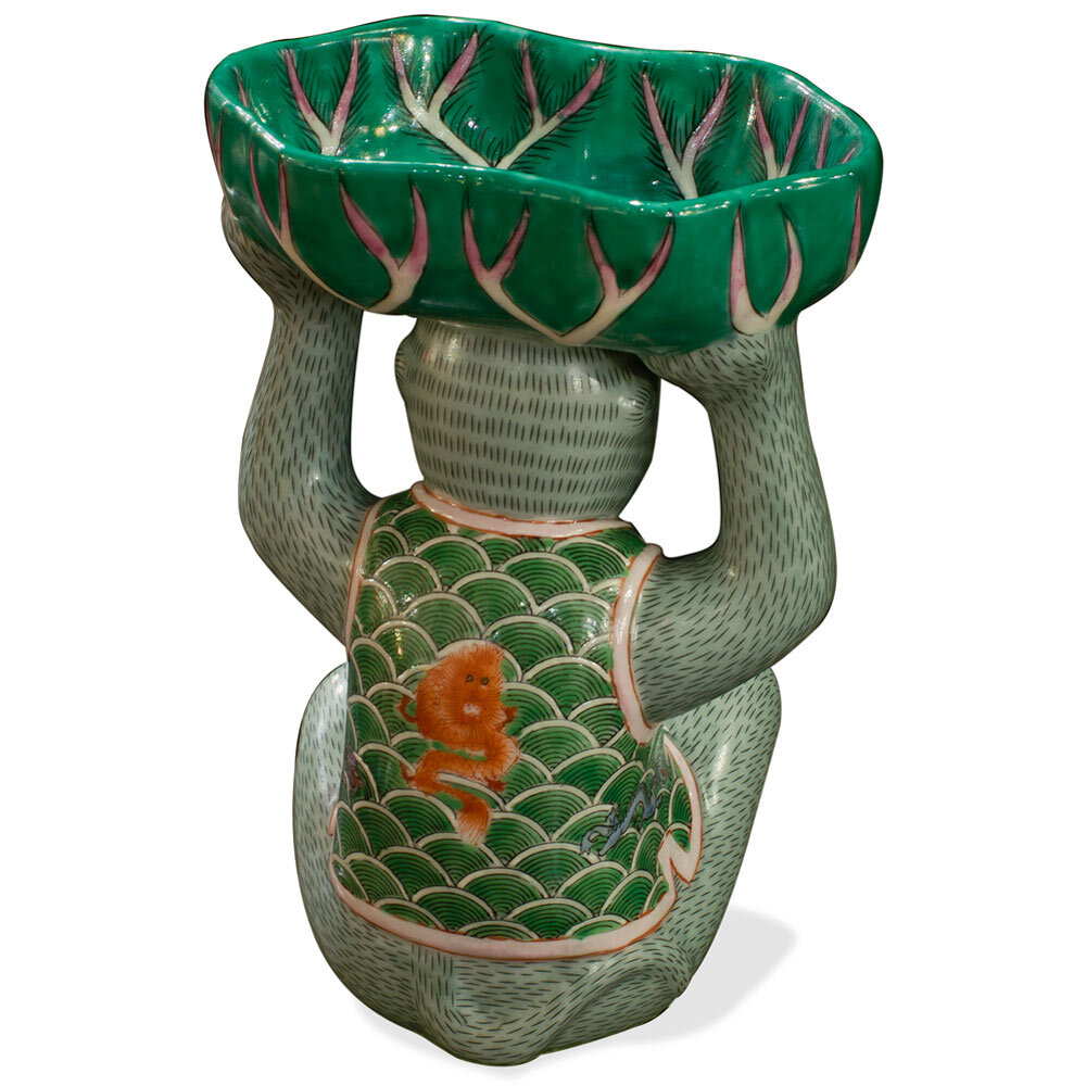 US Seller - Porcelain Monkey Chinese Figurine With Lotus Soap Dish