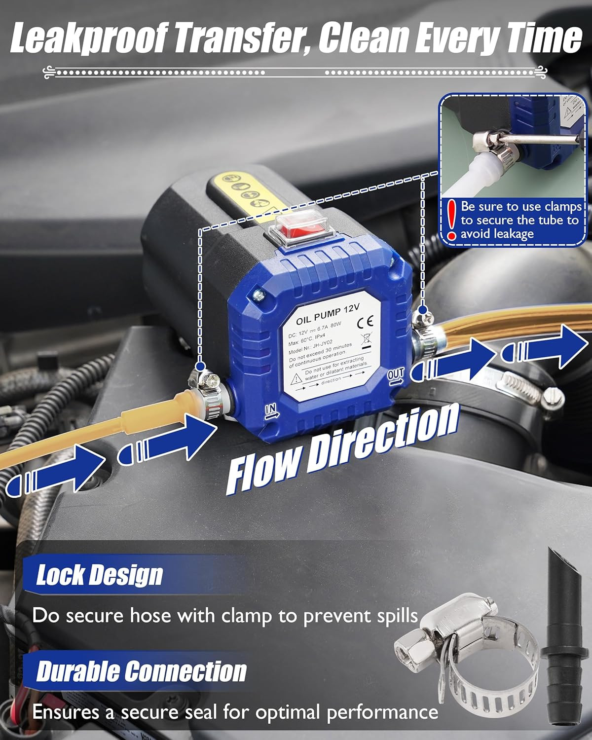 Oil Extractor Pump 12V, Electric Engine Oil Pump, Oil Transfer Pump W/ Overcurre