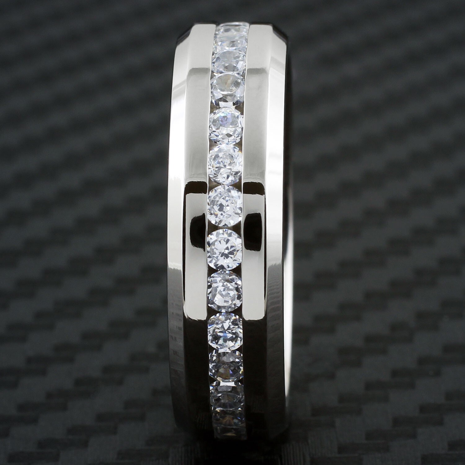 5/7mm Titanium 1.6 Carat Dazzling Eternity CZ Men's Wedding Band Ring Size 5-15