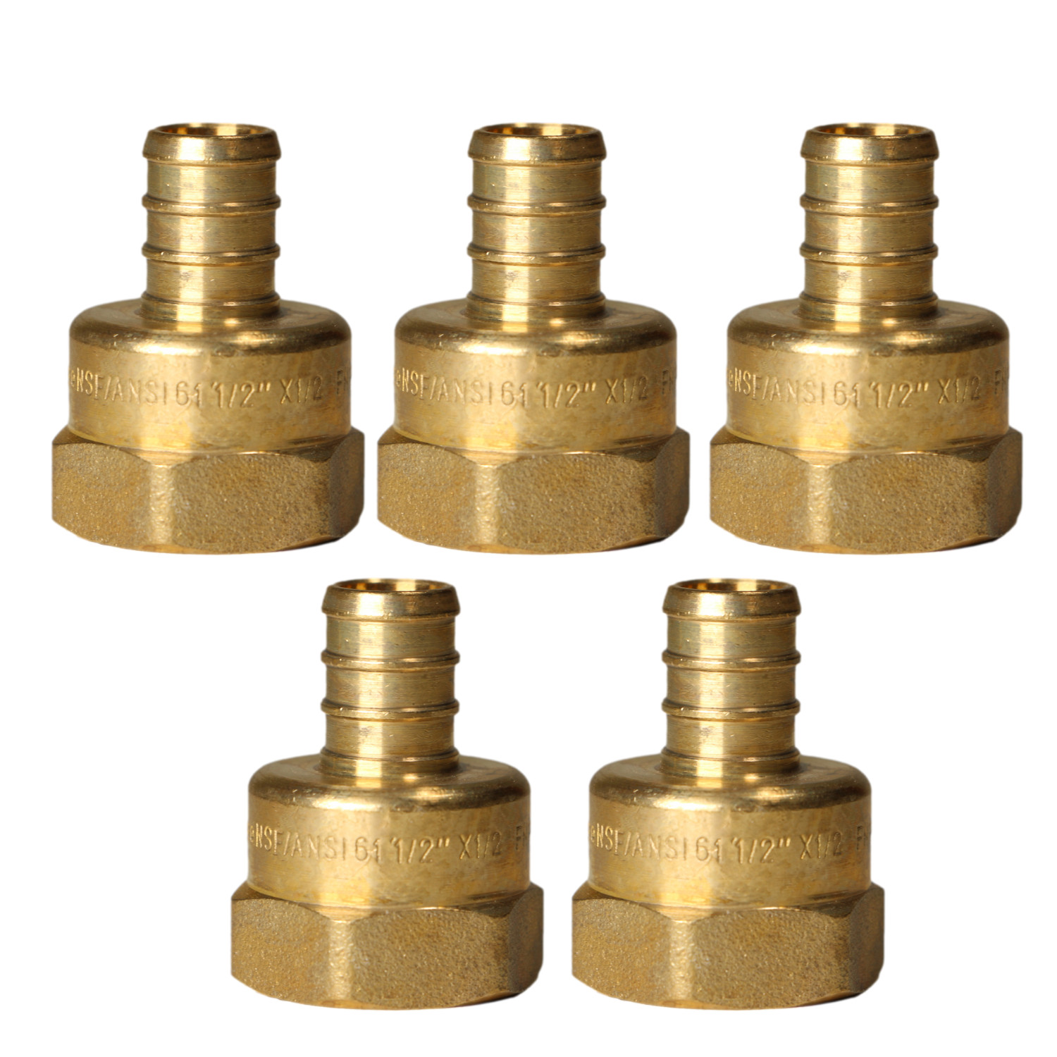 5 Pack XFITTING , 1/2" Pex-B Female Npt Threaded Adapter Brass Crimp Fitting