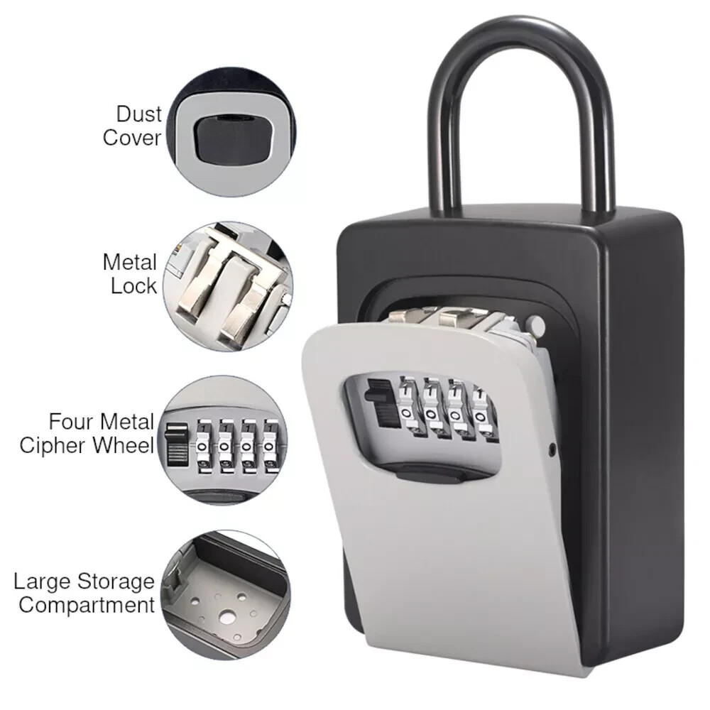 Key Safe 4-Digit Combination Lock Box Wall Mount Storage Safe Security Outdoor