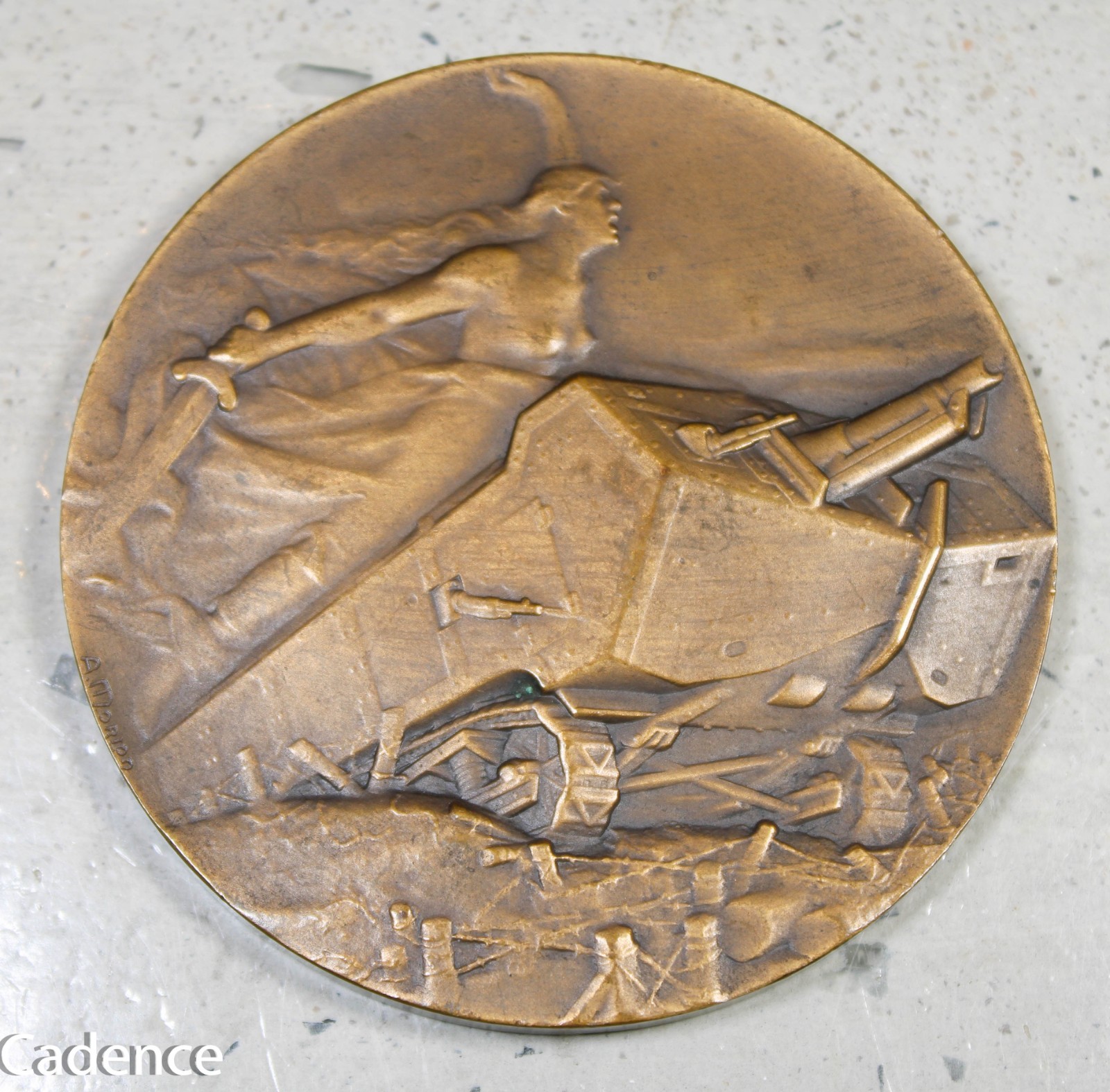 WW1 French France Tank Assault! Table Medal Bronze Pierre Morlon 1918 A320