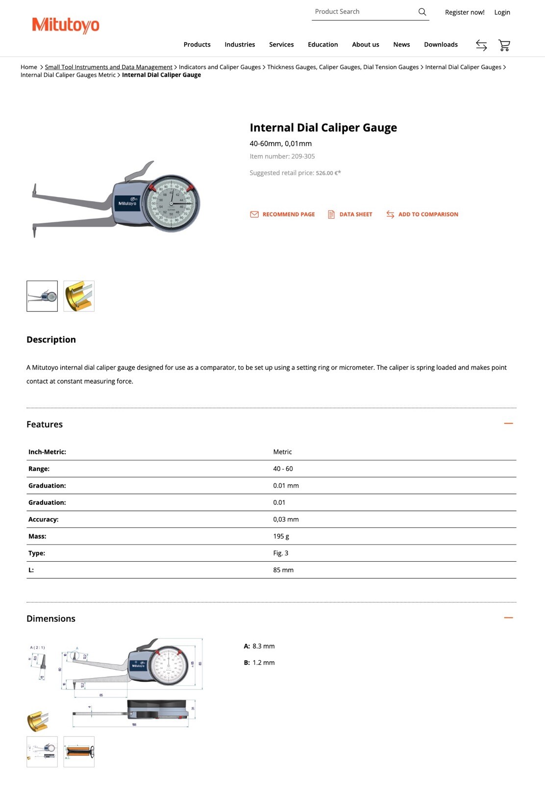 Mitutoyo Internal Groove Dial Caliper Comparator Gauge Gage 40-60mm / 0.01mm