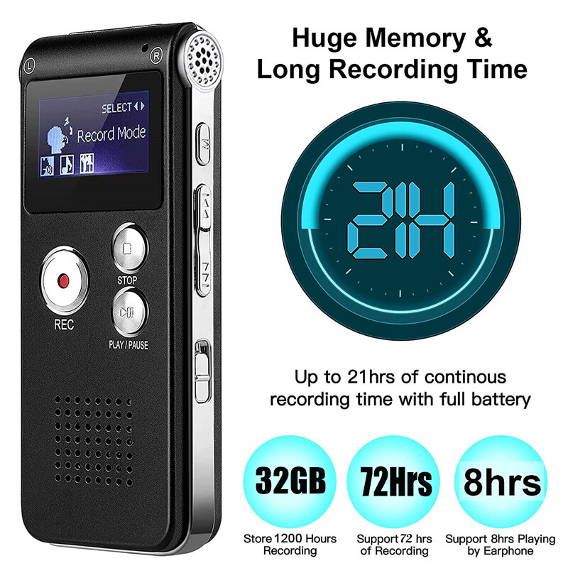 32GB Grabadora Espia De Voz Audio Digital Microfono Grabacion Grabador De Audio
