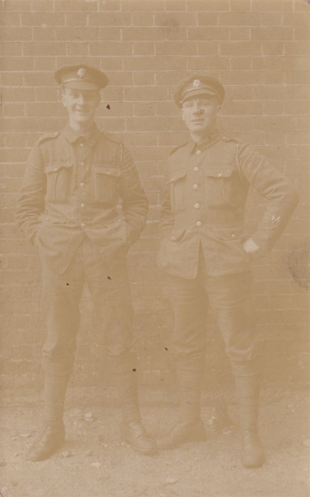 WWI RPPC Real Photo Postcard BRITISH BEF SOLDIERS with REGIMENT CAP BADGES 265