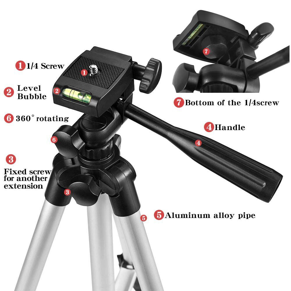 1P Professional Camera Tripod Stand + Phone Holder For Smartphone iPhone Samsung