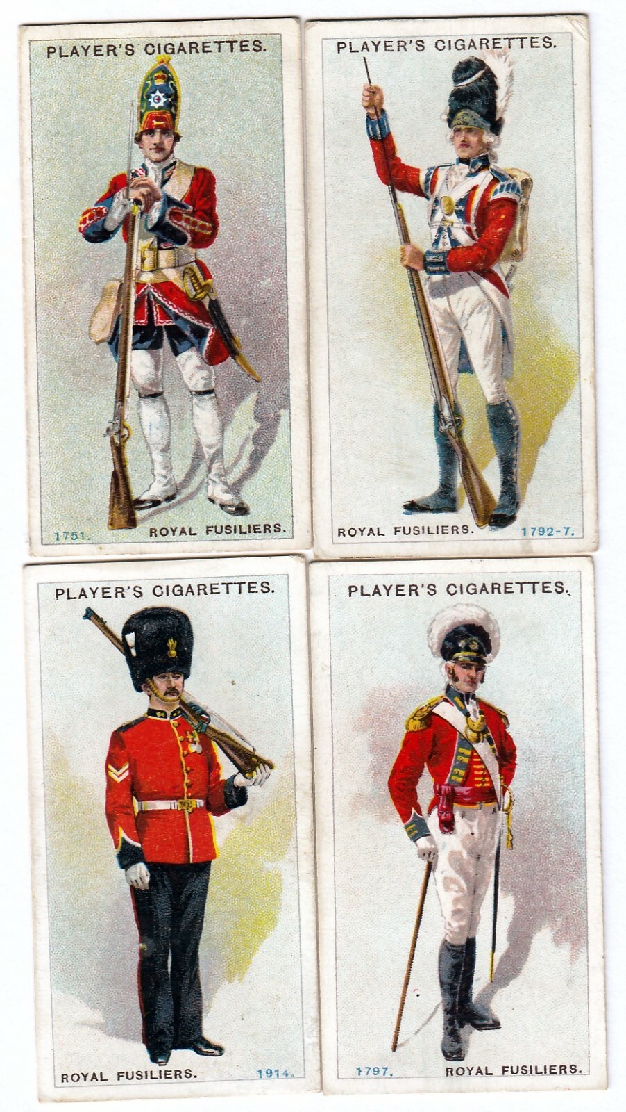 Lot of 4 Vintage 1914 British Military Cards of the ROYAL FUSILIERS
