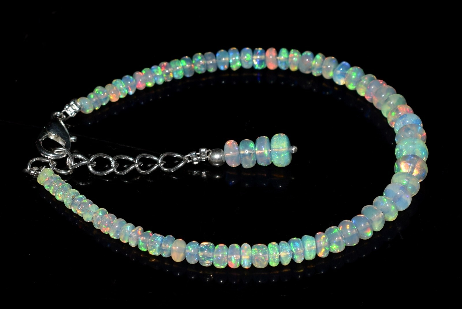 Natural Ethiopian Wello Fire Opal Gemstone Fire Beads 7.5"Bracelet F01784