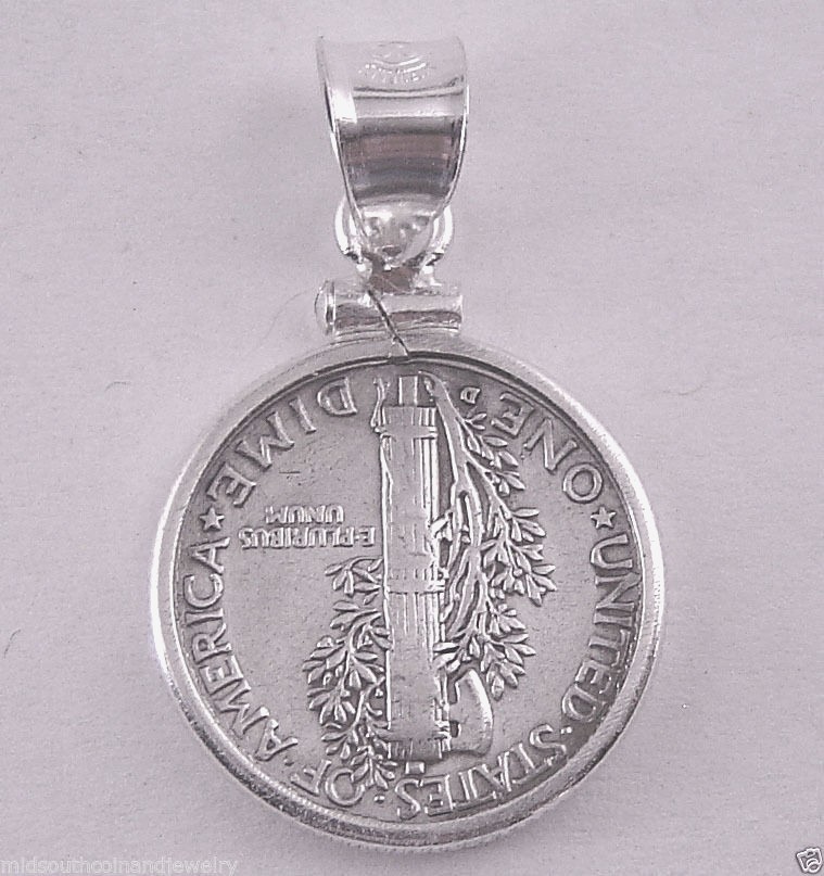 Coin Pendant 90% Silver Vintage Mercury Dime Sterling Silver Bezel Soldered Bail