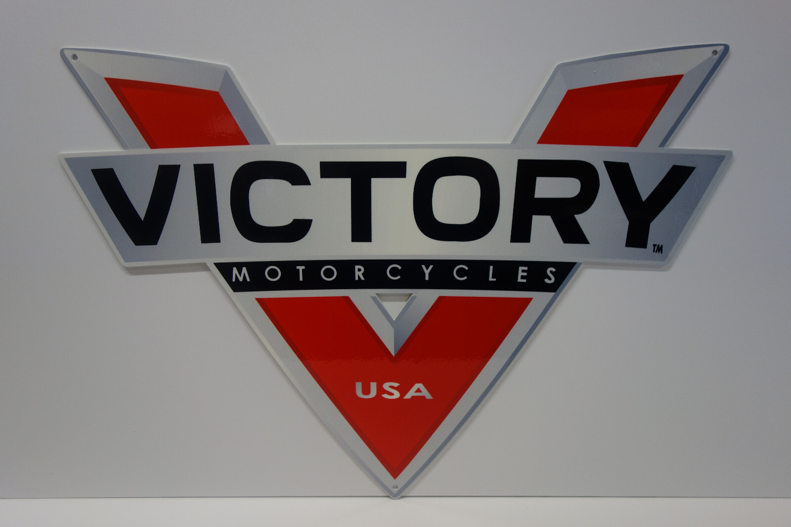 VICTORY MOTORCYCLES DEALERSHIP DIE CUT RARE ENAMEL SIGN HUGE 16" HIGH X 22" WIDE