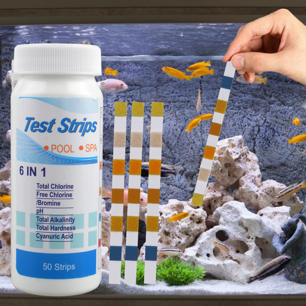 200PCS 6IN1 Chlorine Dip Test Strips Hot Tub SPA Swimming Pool PH Tester Paper