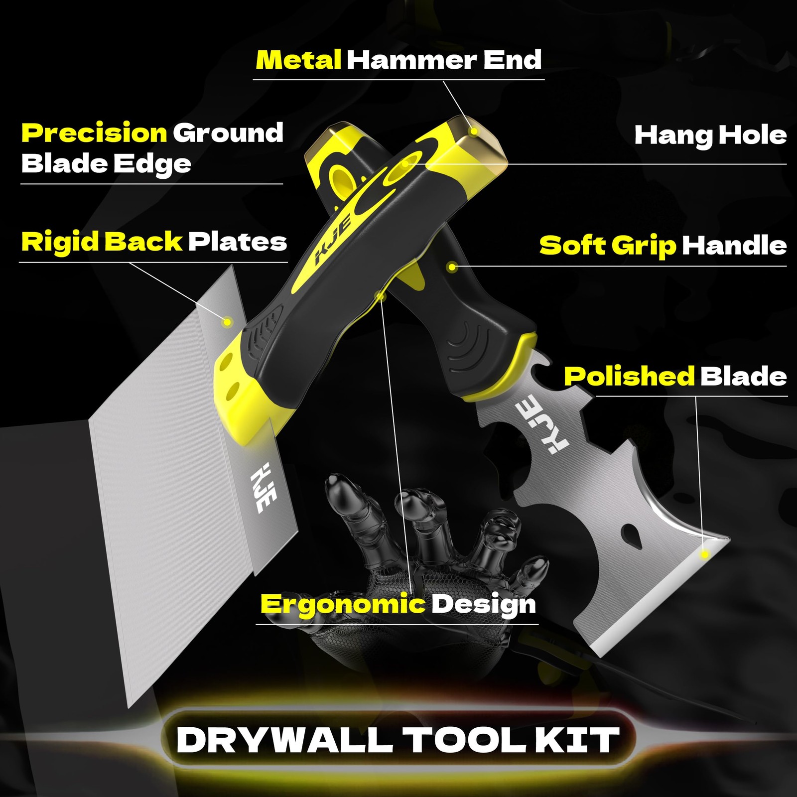 8PCS Drywall Tools, drywall set, drywall tool kit includes taping , putty , j...