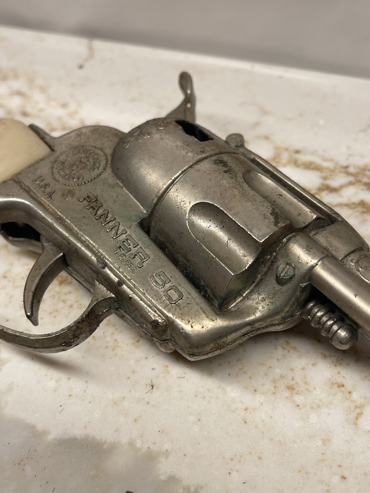 1960s VTG Mattel Fanner 50 Toy Cap Replica Gun Used Leather Holster MADE IN USA