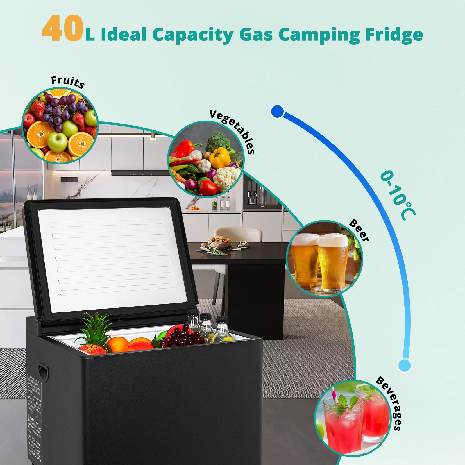 Smad 3 Way Campervan Fridge 1.4cu.ft Gas LPG/12V/110V Quiet Camping Refrigerator