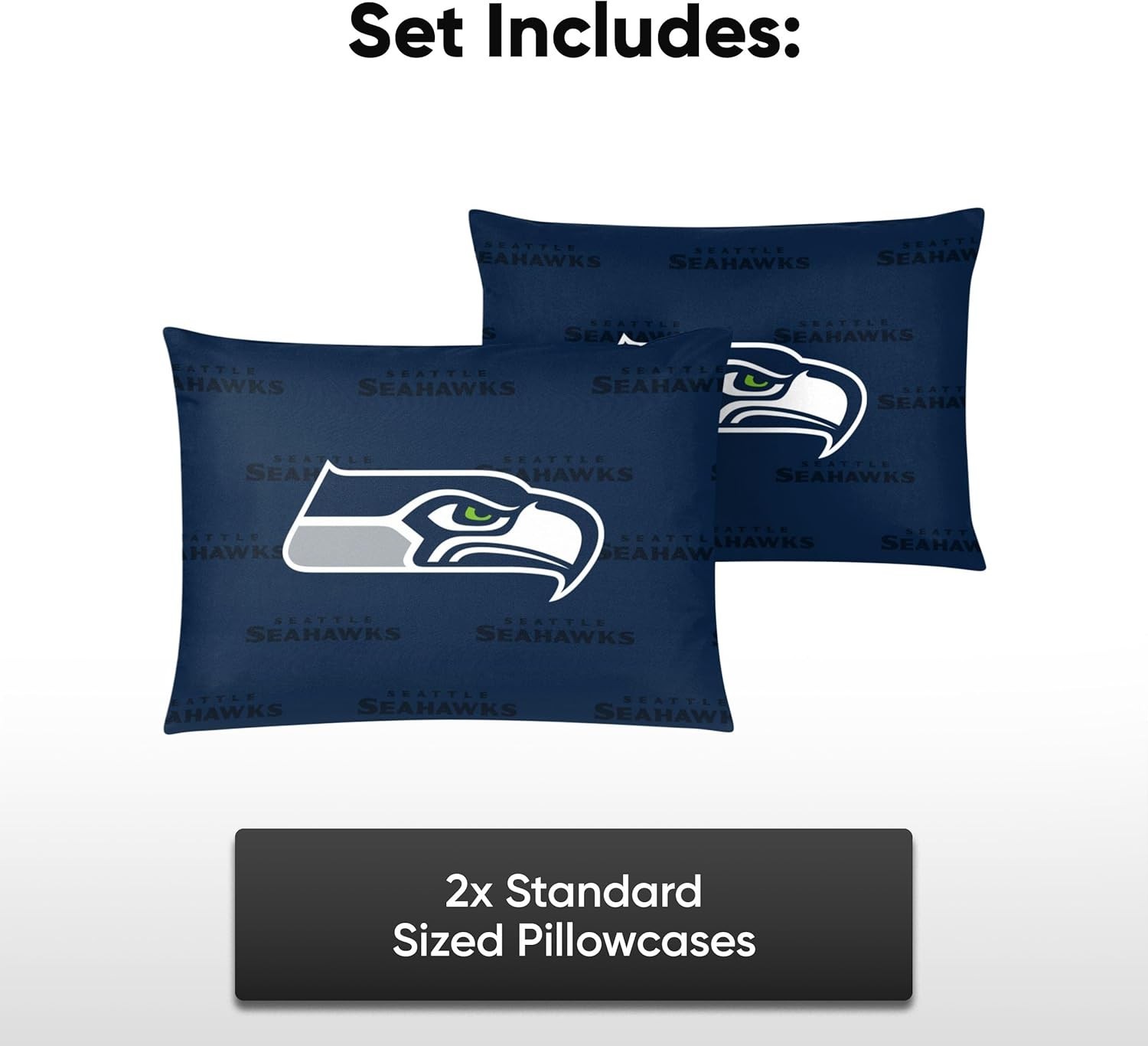 Seattle Seahawks NFL Big Logo Standard 2 Pack Pillowcases - Team Colors