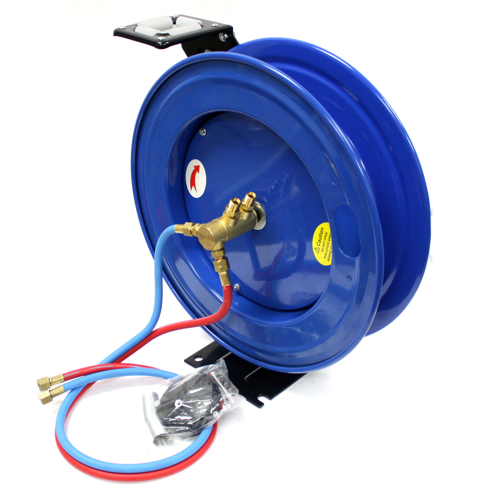 Spring-Rewind Retractable Twin Hose Reel for 50ft Oxygen Acetylene Welding Hoses