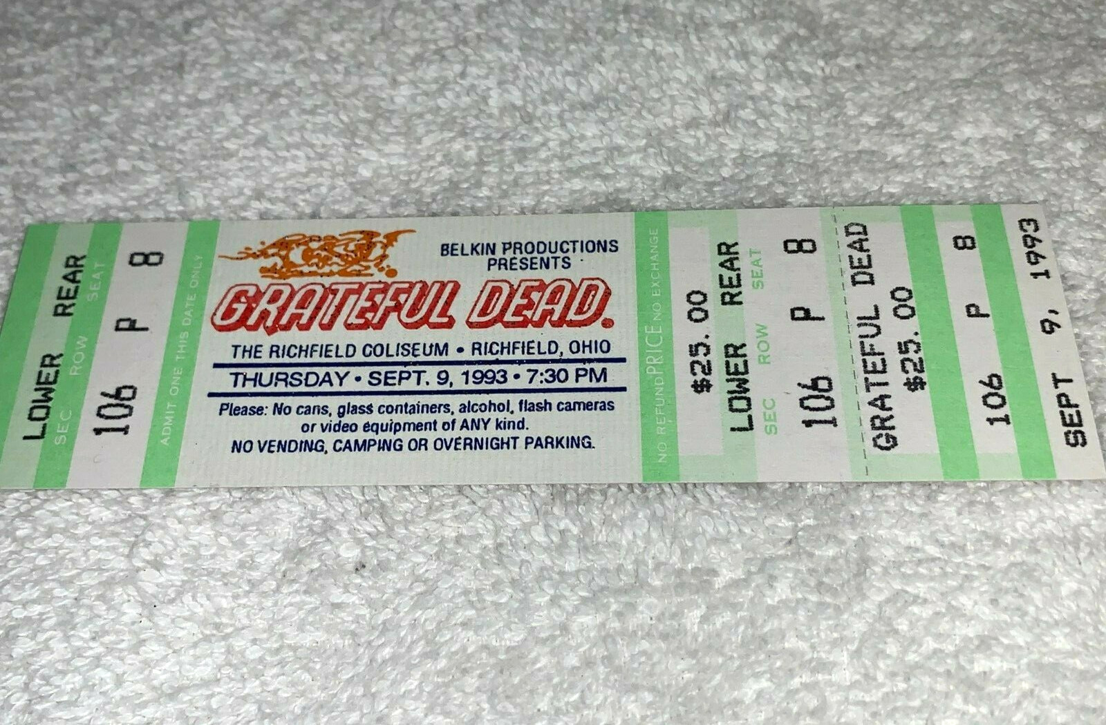 GRATEFUL DEAD UNUSED CONCERT TOUR TICKET OHIO Jerry Garcia Bob Weir Ephemera USA
