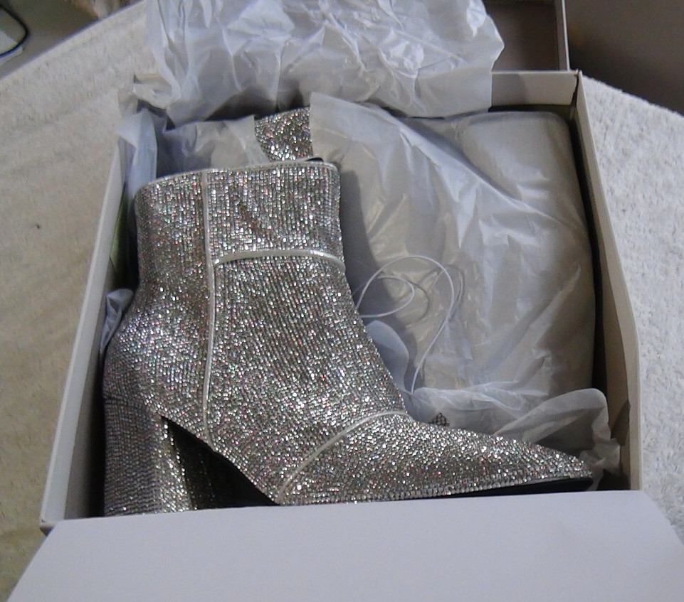 A New Day Cailin Womens Rhinestone Wide Width Ankle Boots Silver Size 8W