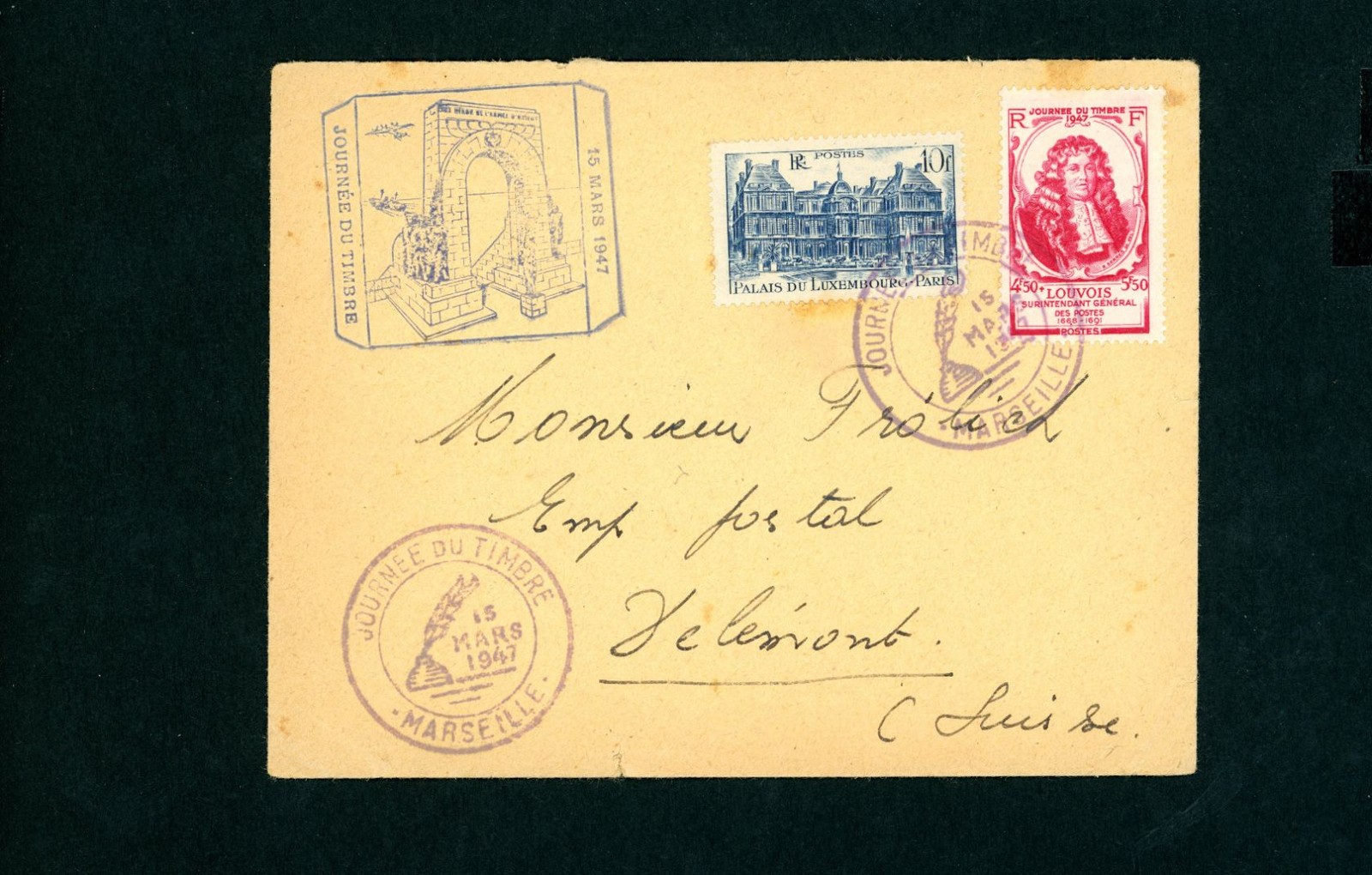 France mixed franking Marseille 15.3.1947 special postmark