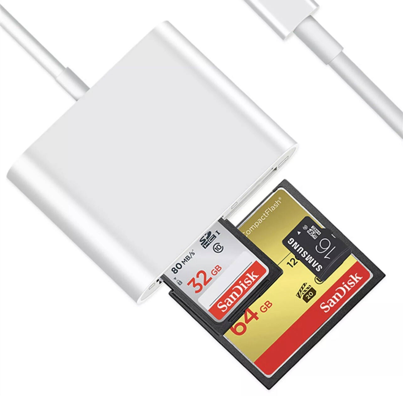 CF SD Card Reader USB Compact Flash Card Reader 3-Slot Memory Card