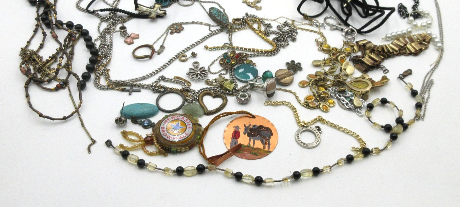 VTG MODERN LOT CRAFT BROKEN REPAIR Silver gold tone NECKLACE BROOCH PARTS ETC