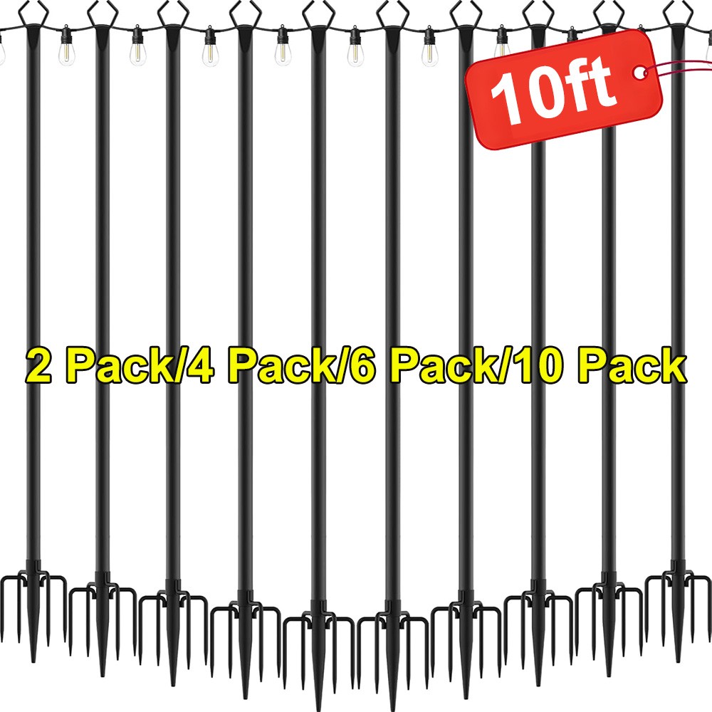 String Light Poles 10Ft Metal Poles for Outdoor String Lights Metal Stand Deck