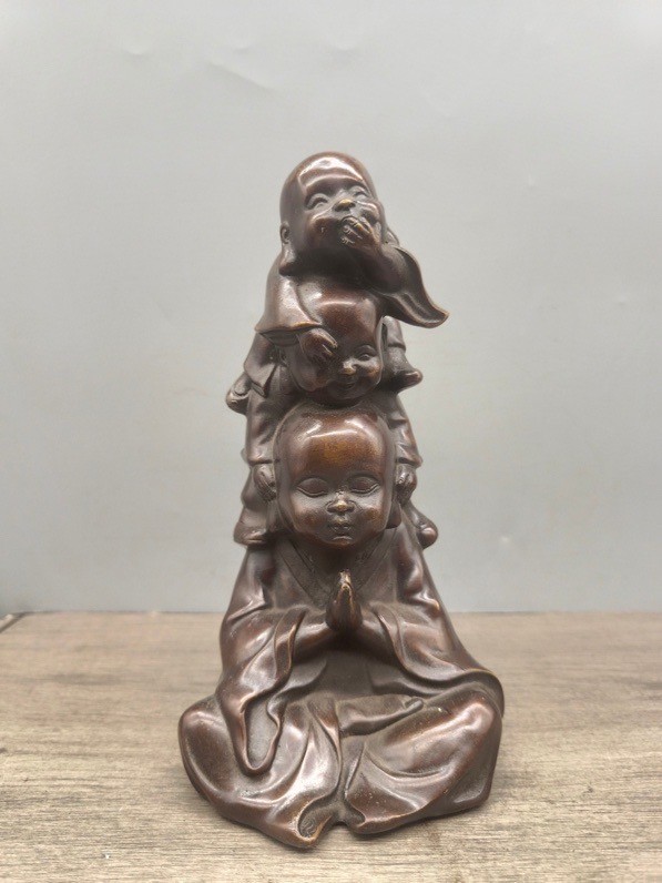 7.6" Antique Old Chinese Buddhism Bronze Temple Monk Buddhist Monk Buddha Statue