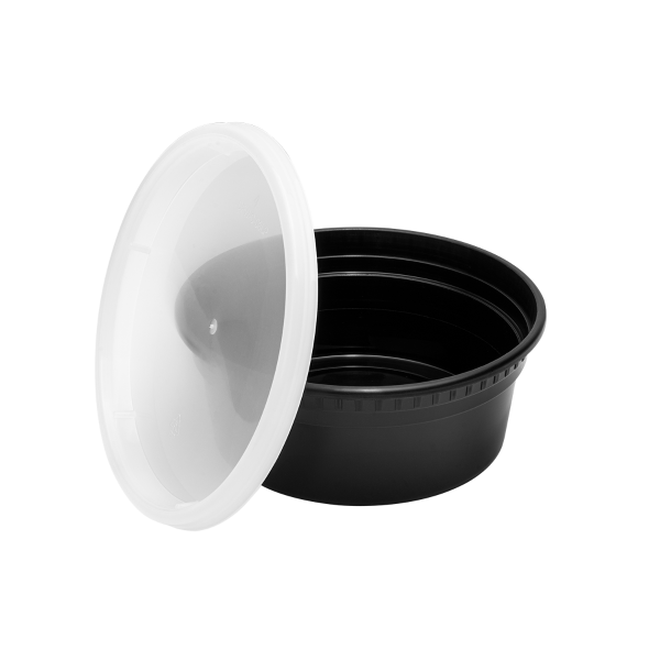 Karat 8 oz Black PP Injection Molded Round Deli Containers with Lids - 240 Sets