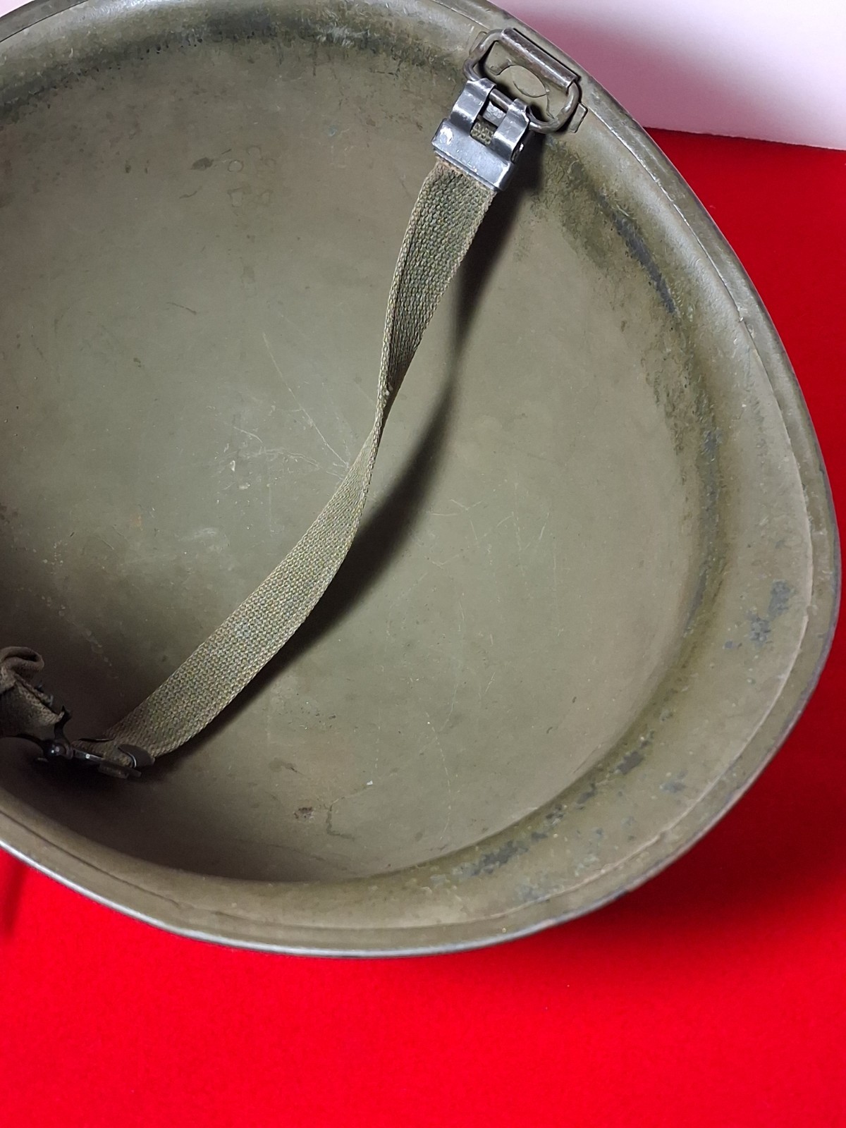 Original WW2 US M1 Helmet Late WWII Rear Seam Swivel Bale VG Post War Chin Strap