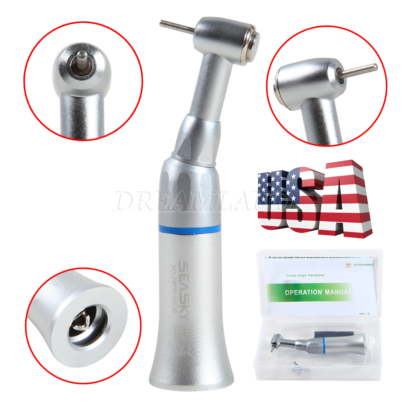 NSK Style Dental Low Slow Speed Contra Angle Handpiece 1.6mm Friction Grip Burs