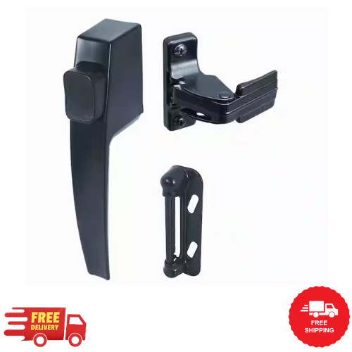 Push Button Screen Storm Door Latch Handle Set Night Lock Lever Metal Door Black