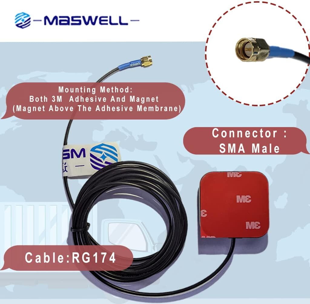 Car High Gain GPS Antenna SMA-Male GNSS Galileo GLONASS BeiDou Adhesive Magnet