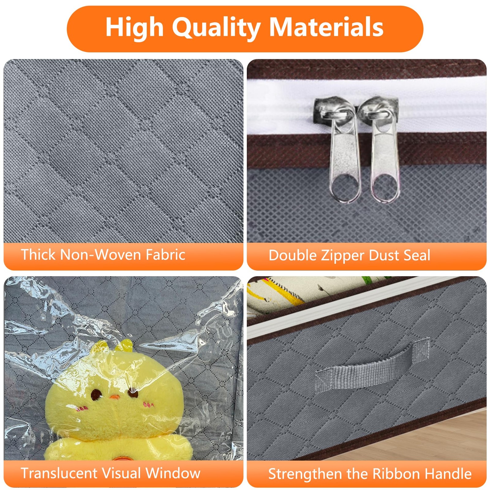 90L Under Bed Storage Bins 4-Pack Transparent Organizers with Lids Grey