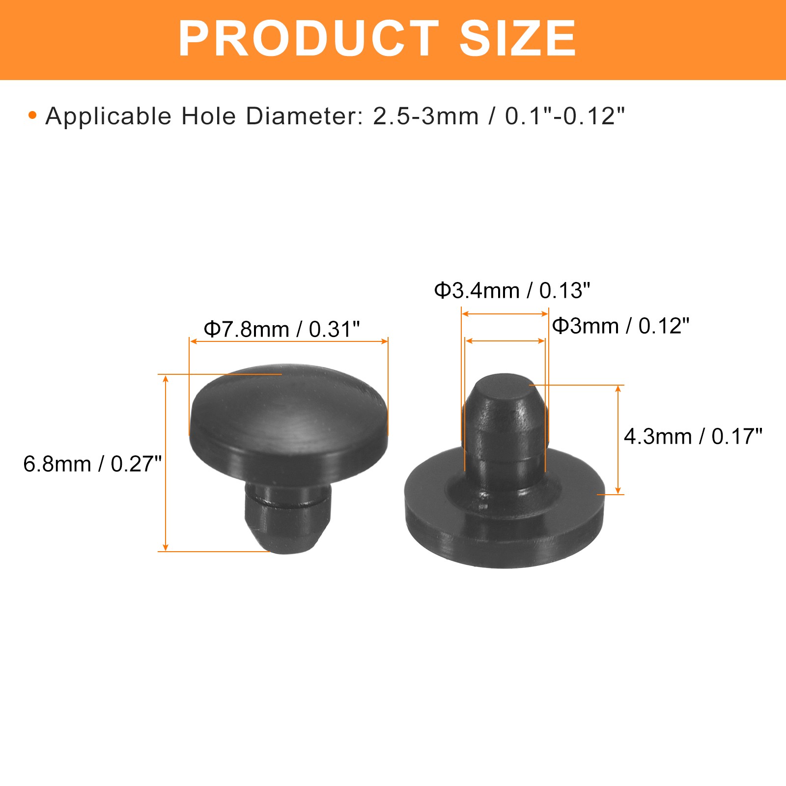 50Pcs Silicone Plugs Rubber Round Hole Plugs for 2.5-3mm Hole Black