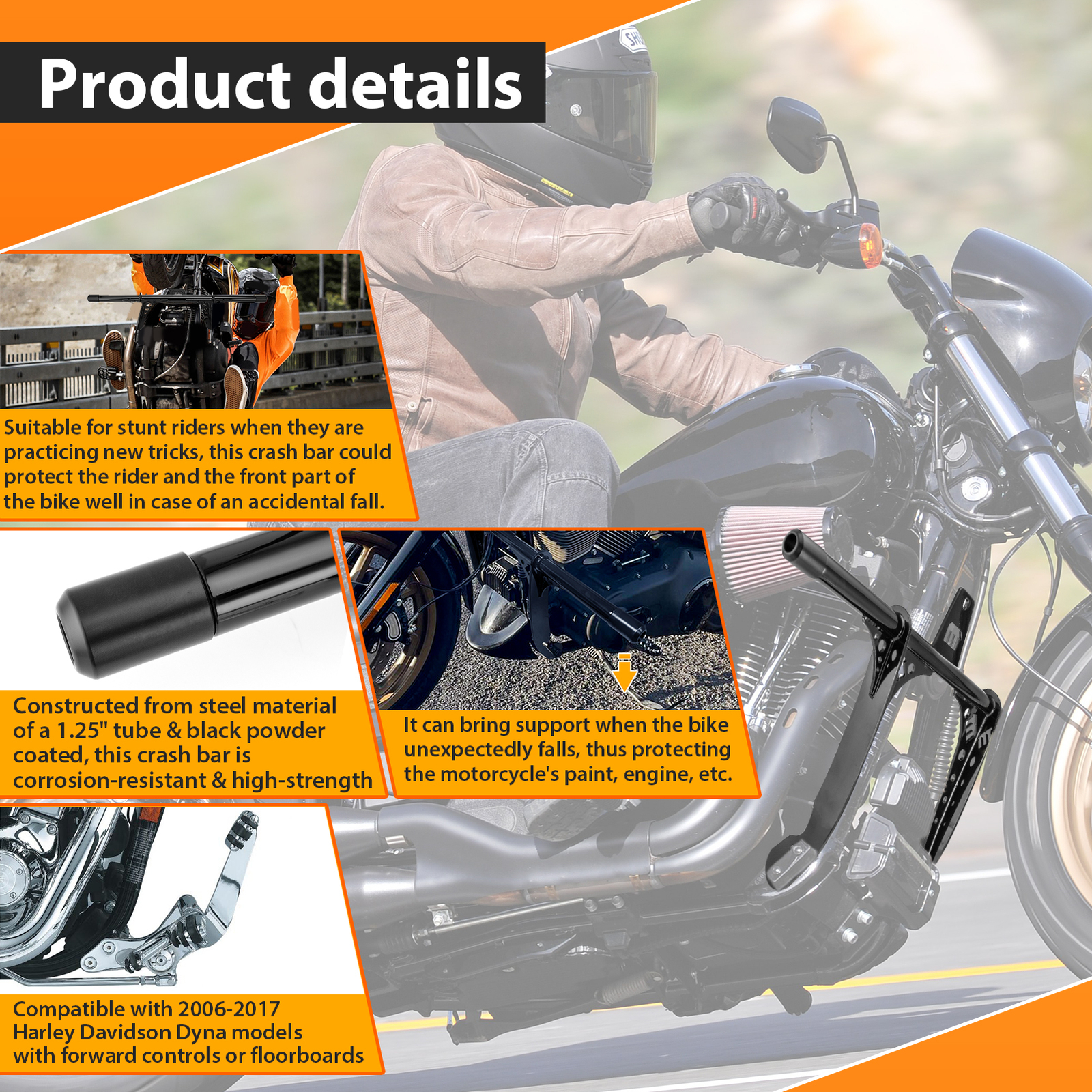 Front Engine Guard Crash Bar For Harley Dyna Street Bob FXDB w/Forward Controls