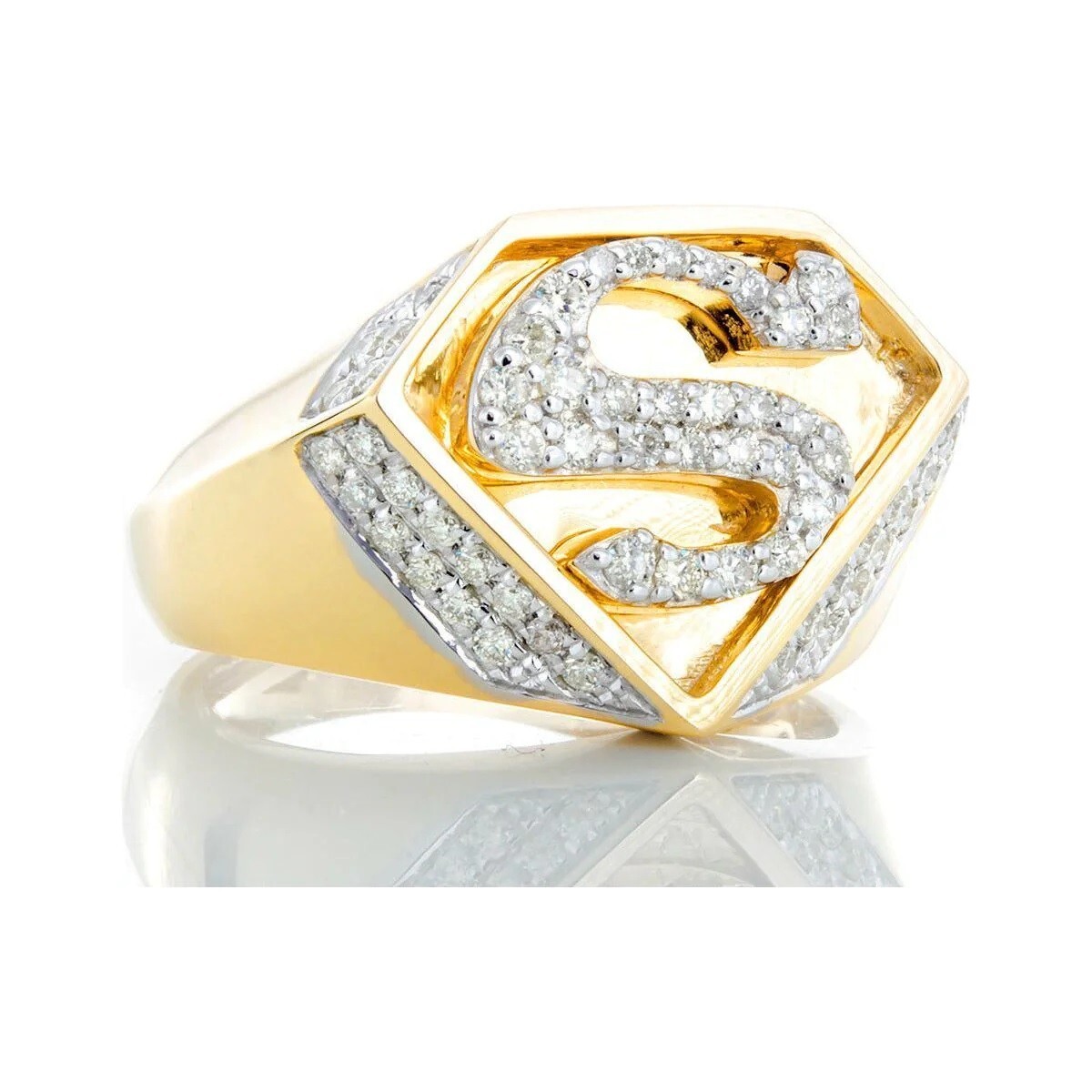 1.30 Ctw Created Diamond 14K Yellow Gold Over Wedding Band Superman Men's Ring
