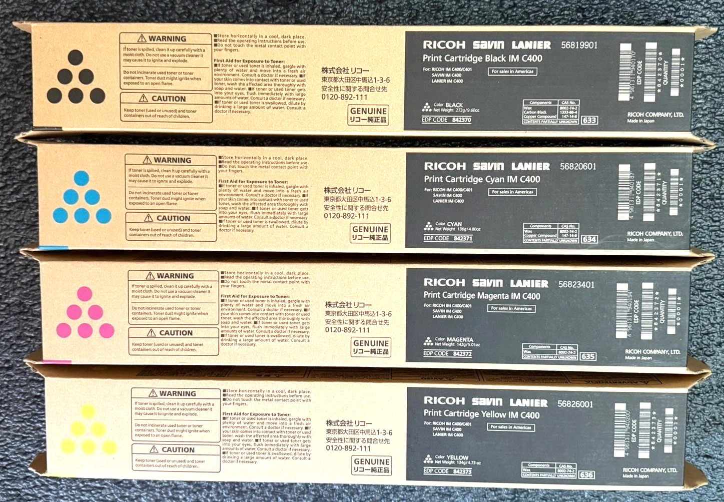 4 Genuine Ricoh IM C400 ONLY 842370 842371 842372 842373 WRITING-SEE PHOTO 2