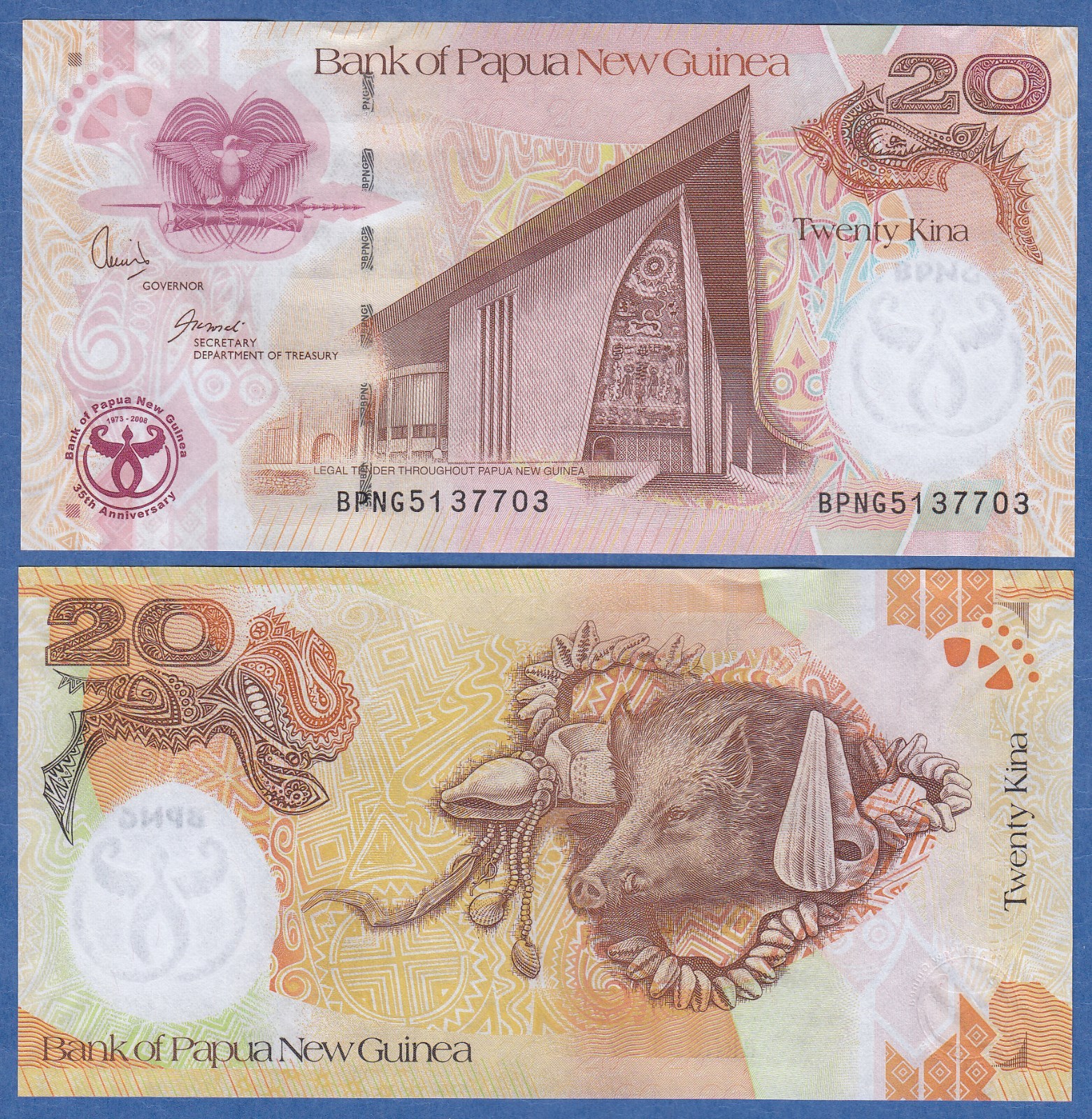 Papua New Guinea 20 Kina P 36 UNC ND 2008, COMMEMORATIVE 35