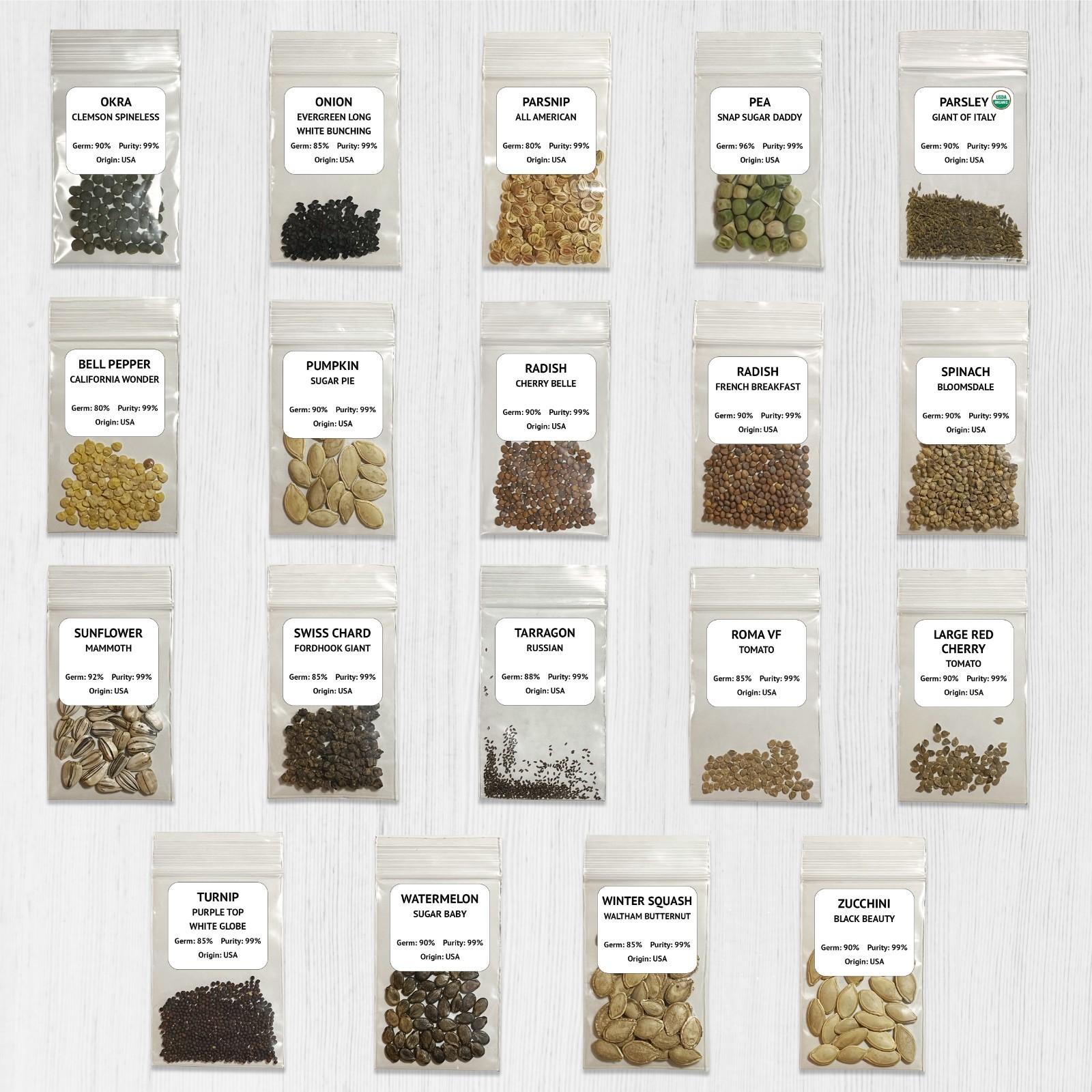 Heirloom Vegetable Seeds Survival Garden Kit - Over 18,000 Seeds, 39 Varieties